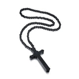Large Wood Catholic Jesus Cross Pendant Rosary Necklace