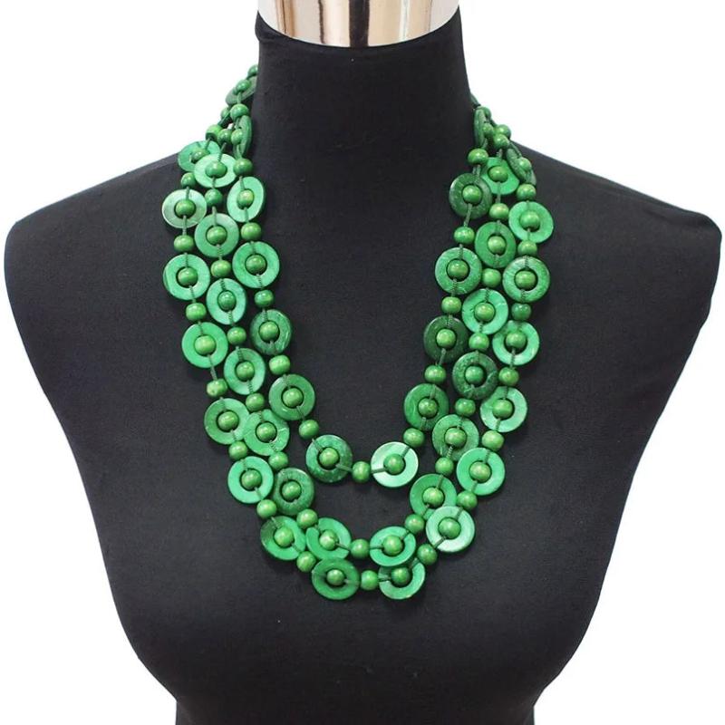 Bohemian Coconut Shell Wood Bead Pendant Necklaces