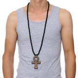 Men's Brown Wooden Ankh Cross Pendant Necklace Hip Hop Egyptian Jewelry