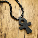 Men's Brown Wooden Ankh Cross Pendant Necklace Hip Hop Egyptian Jewelry