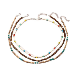 Boho Layered Wooden Bead Necklace Set Vintage Choker Jewelry