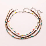 Boho Layered Wooden Bead Necklace Set Vintage Choker Jewelry