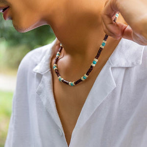 Bohomia Green Stone Choker Men's Necklace Vintage Wood Beads Short Chain