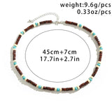 Bohomia Green Stone Choker Men's Necklace Vintage Wood Beads Short Chain