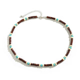 Bohomia Green Stone Choker Men's Necklace Vintage Wood Beads Short Chain