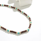 Bohomia Green Stone Choker Men's Necklace Vintage Wood Beads Short Chain