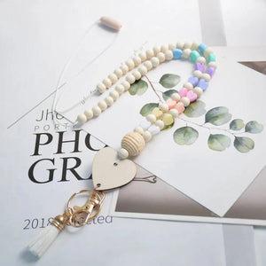 Heart Beads Keychain Pendent Wooden Lanyards Id Badges Boho Nurse Jewelry