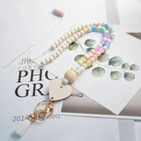 Heart Beads Keychain Pendent Wooden Lanyards Id Badges Boho Nurse Jewelry