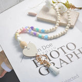 Heart Beads Keychain Pendent Wooden Lanyards Id Badges Boho Nurse Jewelry