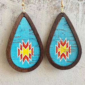 Pastoral Style Printing Cork Teardrop Drop Earrings