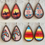 Pastoral Style Printing Cork Teardrop Drop Earrings