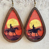 Pastoral Style Printing Cork Teardrop Drop Earrings