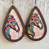 Pastoral Style Printing Cork Teardrop Drop Earrings
