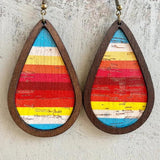 Pastoral Style Printing Cork Teardrop Drop Earrings