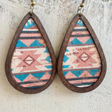Pastoral Style Printing Cork Teardrop Drop Earrings
