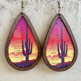 Pastoral Style Printing Cork Teardrop Drop Earrings