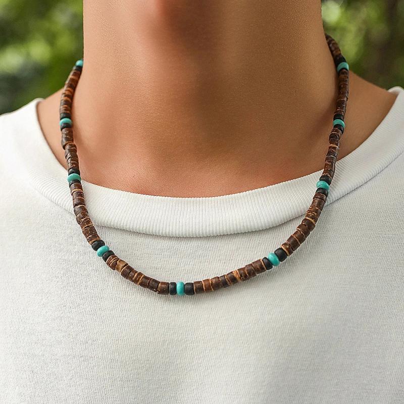 Brown Wood Beads Beaded Clavicle Necklace Men's Jewelry