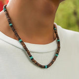 Brown Wood Beads Beaded Clavicle Necklace Men's Jewelry
