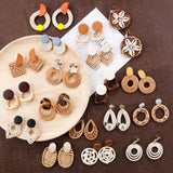 Bohemia Wooden Earrings Vintage Straw Weave Round Wood Ge