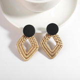Bohemia Wooden Earrings Vintage Straw Weave Round Wood Ge