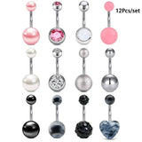 12pc Dangle Belly Ring Pack 14G Navel Piercing Bulk Sexy Belly Ring Set