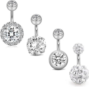 6 Pcs CZ Navel Rings Belly Button Rings 14G Stainless Steel Body Piercing