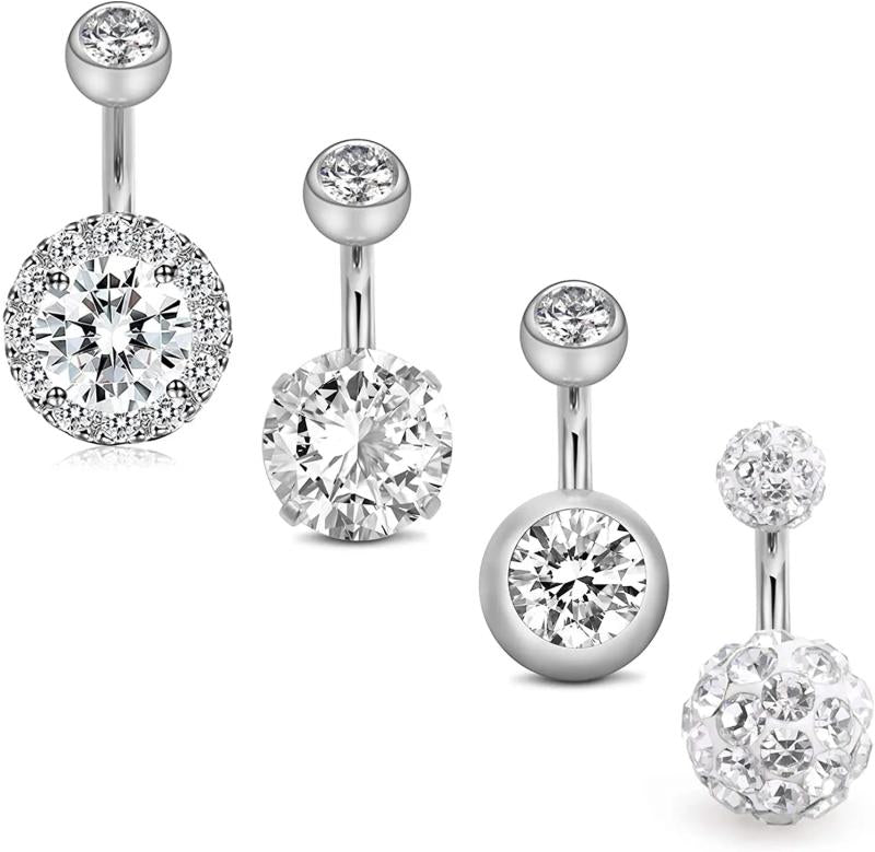 6 Pcs CZ Navel Rings Belly Button Rings 14G Stainless Steel Body Piercing