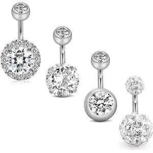 6 Pcs CZ Navel Rings Belly Button Rings 14G Stainless Steel Body Piercing
