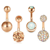 6 Pcs CZ Navel Rings Belly Button Rings 14G Stainless Steel Body Piercing
