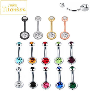 F136 Titanium Navel Ring Crystal Belly Button Rings 6-16mm
