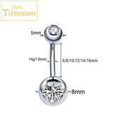 F136 Titanium Navel Ring Crystal Belly Button Rings 6-16mm