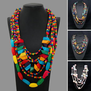 Vintage Multilayer Beads Ethnic Tassel Bib Necklace