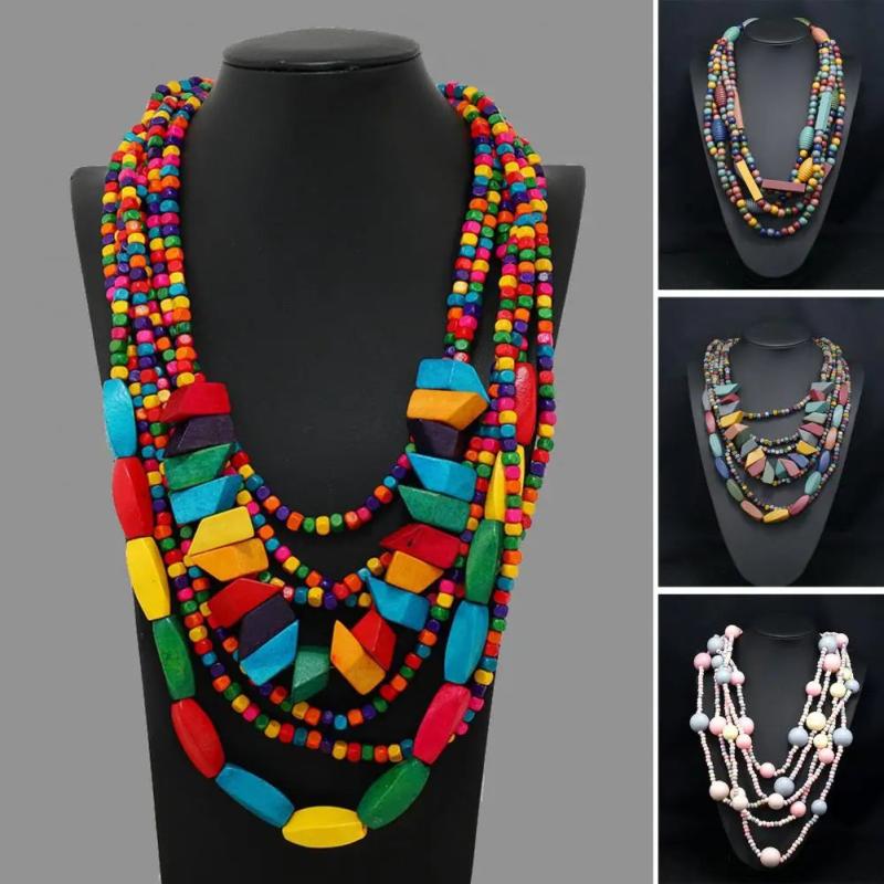 Vintage Multilayer Beads Ethnic Tassel Bib Necklace