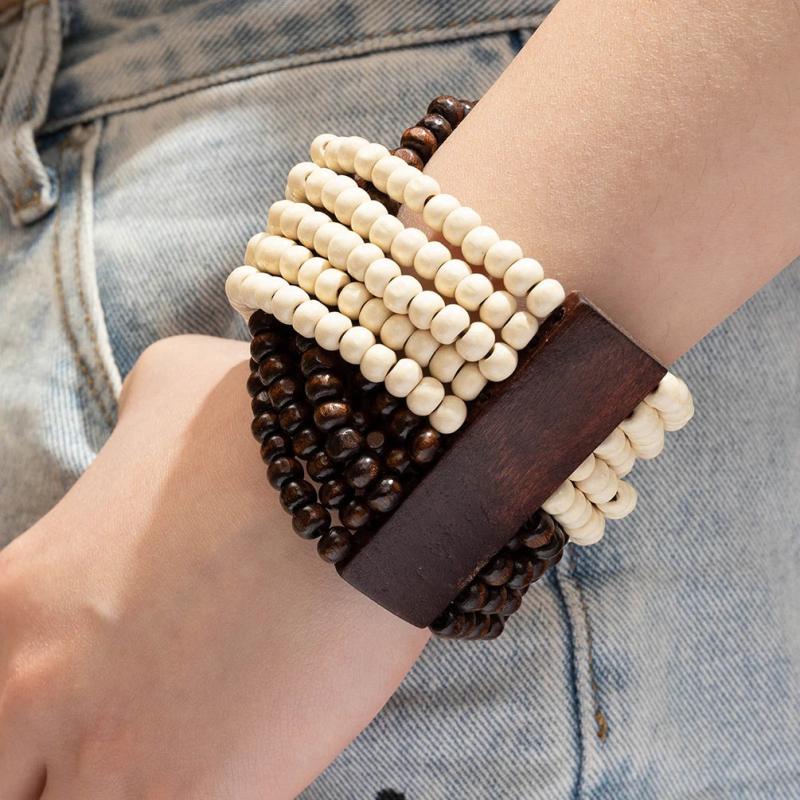 Bohemian Wood Beads Bracelet for Women Vintage Bangle