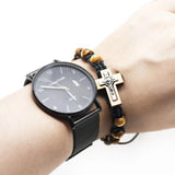 Cross Bracelet Pine Beads Weaving Knot Rosary Saint