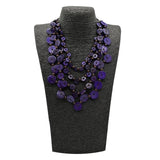 Bohemia Necklace Purple Beads Wood Pendant Long Layer