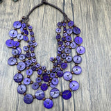 Bohemia Necklace Purple Beads Wood Pendant Long Layer