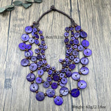 Bohemia Necklace Purple Beads Wood Pendant Long Layer
