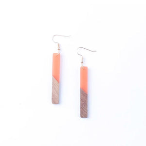 Wood Resin Bar Dangle Earrings Minimalism Jewelry Girl Gift