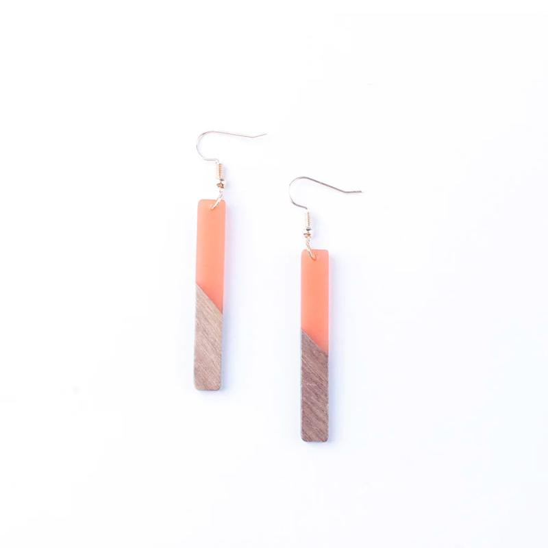 Wood Resin Bar Dangle Earrings Minimalism Jewelry Girl Gift