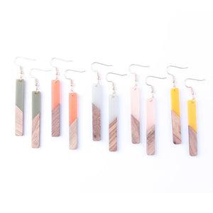 Wood Resin Bar Dangle Earrings Minimalism Jewelry Girl Gift
