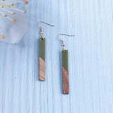 Wood Resin Bar Dangle Earrings Minimalism Jewelry Girl Gift