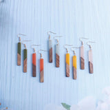 Wood Resin Bar Dangle Earrings Minimalism Jewelry Girl Gift