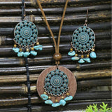 Ethnic Bronze Turquoise Necklace Set Hippy Jewelry Boho Necklaces