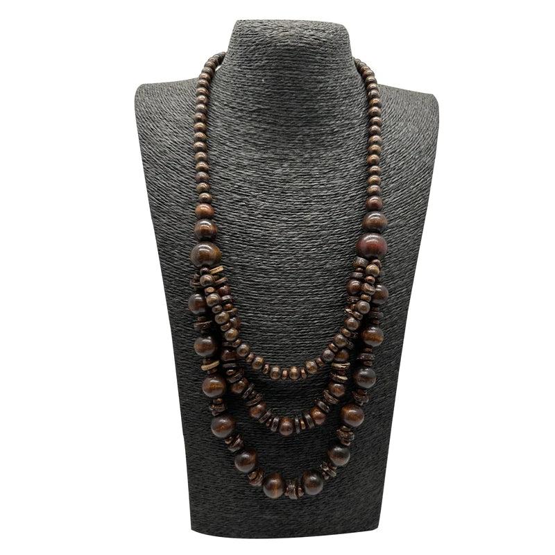 Bohemian Ethnic Style Wooden Brown Beaded Necklace for Women