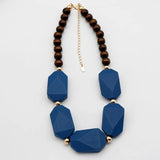 Chunky Wood Necklace Geometric Beads Choker Pendant