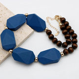 Chunky Wood Necklace Geometric Beads Choker Pendant