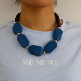 Chunky Wood Necklace Geometric Beads Choker Pendant