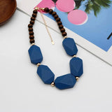 Chunky Wood Necklace Geometric Beads Choker Pendant