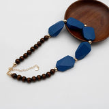 Chunky Wood Necklace Geometric Beads Choker Pendant